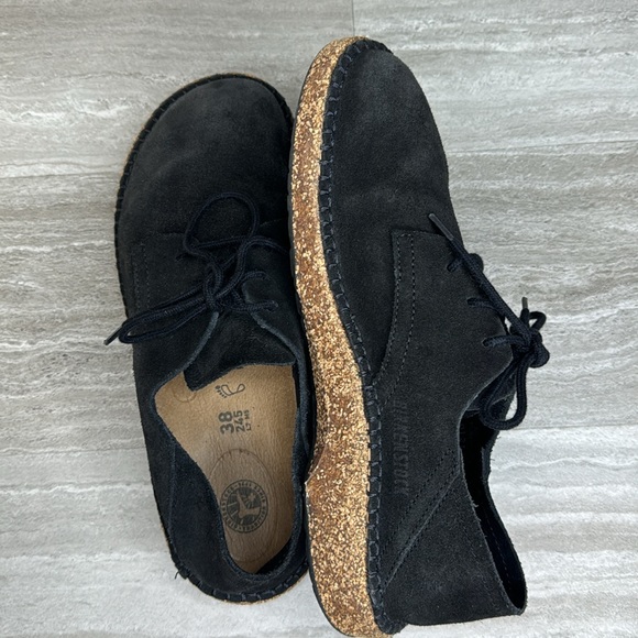 Birkenstock Gary Black Suede Classic Cork Sole Lace Up Womens 7 EUC - Picture 12 of 15